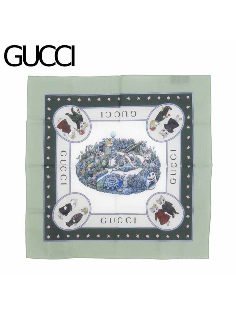 Gucci Released Yuko Higuchi Collaboration Cotton Scarf Handkerchief Green